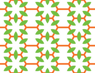 Seamless geometric pattern, texture or background vector in orange, green, white colors.