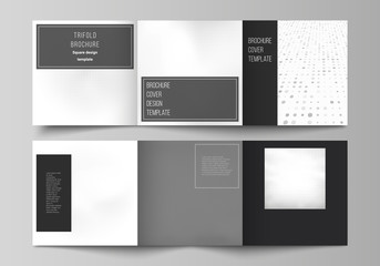 Fototapeta premium Vector layout of square covers design templates for trifold brochure, flyer, cover design, book design, brochure cover. Halftone effect decoration with dots. Dotted pattern for grunge style decoration