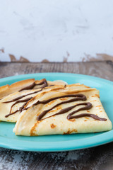 Homemade crepes with chocolate french recipe