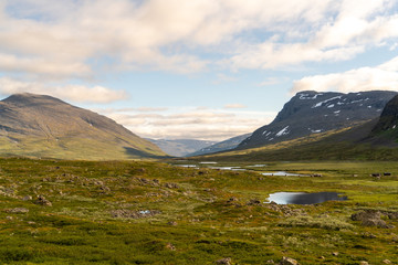 Beautiful landscape scenery at the Kings Trail Kungsleden in the swedish Lapland