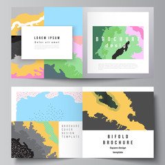 Vector layout of two covers templates for square design bifold brochure, flyer, cover design, book design, brochure cover. Japanese pattern template. Landscape background decoration in Asian style.