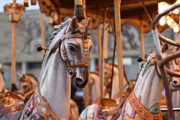 Fototapeta na wymiar Close up of a Carousel horse placed in the center of Tirana, Albania.