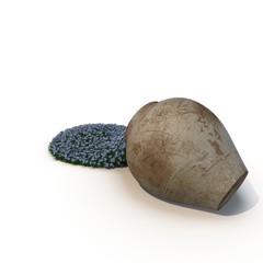 Photorealistic highly detailed 3D visualization of the flower bed in the form of an overturned clay jug.
 3D render.