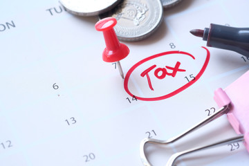 The USA tax due date marked on the calendar