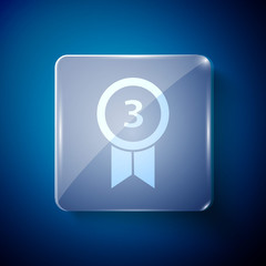 White Medal icon isolated on blue background. Winner achievement sign. Award medal. Square glass panels. Vector Illustration