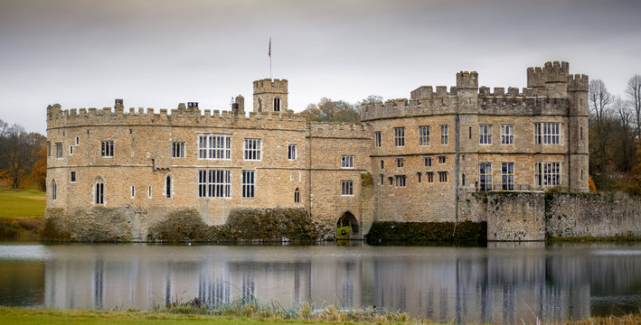 Beautiful Leeds castle with its lake in Kent, England