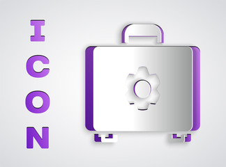 Paper cut Toolbox icon isolated on grey background. Tool box sign. Paper art style. Vector Illustration