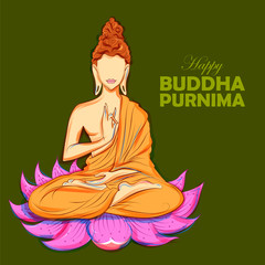 illustration of Lord Buddha in meditation for Buddhist festival of Happy Buddha Purnima Vesak