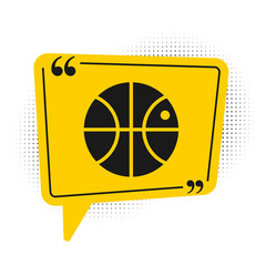 Black Basketball ball icon isolated on white background. Sport symbol. Yellow speech bubble symbol. Vector Illustration