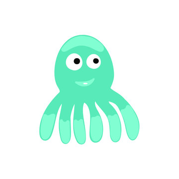 
Cartoon cute blue little octopus. Simple vector illustration isolated on white background.