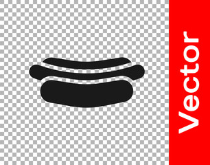 Black Hotdog sandwich icon isolated on transparent background. Sausage icon. Fast food sign.  Vector Illustration