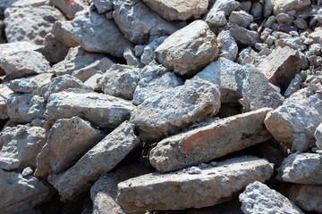 Wreckages and block the blasted concrete