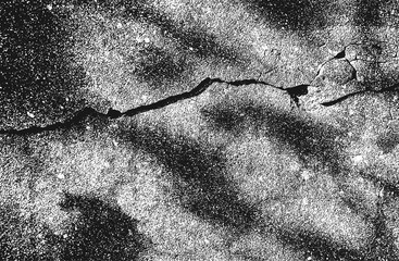 Distress old cracked concrete vector texture. EPS8 illustration. Black and white grunge background.