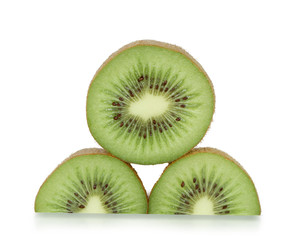 Kiwi fruit sliced segments isolated on white background . This has clipping path.
