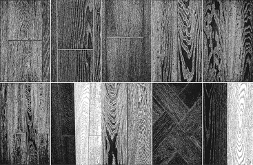 Set of distress wooden planks texture. Black and white grunge background. EPS8 vector
