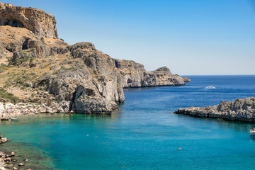 Fototapeta na wymiar St. Paul's Bay in Lindos, Rhodes, Greece