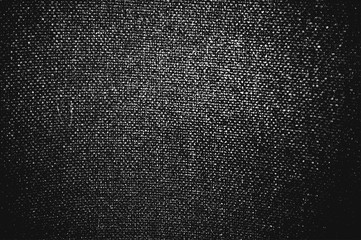 Distress grunge vector texture of fabric, bag, sack, sac, sackcloth, bagging, sacking. Black and white background.