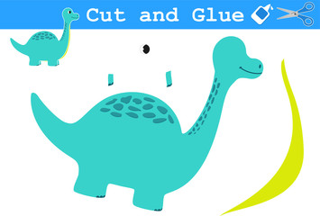 Education paper game for preschool children. Cartoon funny dinosaur. Use scissors and glue to create the image.