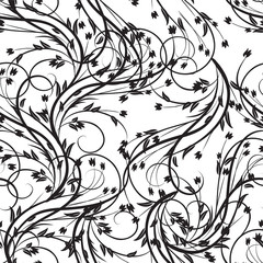 Vector seamless pattern of abstract floral elements on a white background.