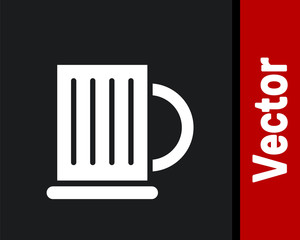 White Wooden beer mug icon isolated on black background.  Vector Illustration
