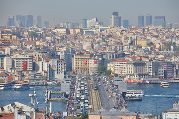 Fototapeta na wymiar Beyoglu district historical architecture Galata bridge and Galata tower medieval landmark in Istanbul