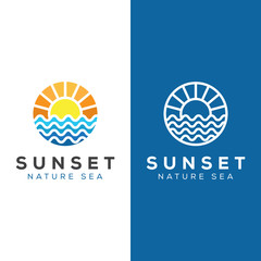 Ocean Sun Wave Logo. sunset nature sea logo Design vector Template