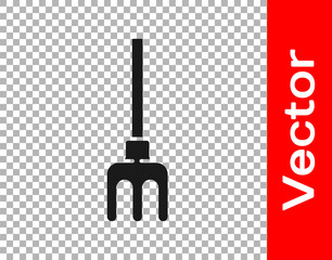 Black Garden rake icon isolated on transparent background. Tool for horticulture, agriculture, farming. Ground cultivator.  Vector Illustration