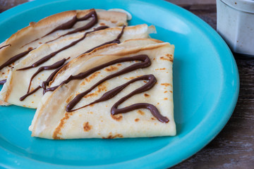 Homemade crepes with chocolate french recipe