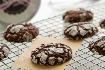 Fresh homemade gourmet cookies dark chocolate flavour, with sugar topping, natural looking, on white clear background for breakfast, dessert recipe, close-up view