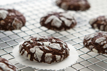 Fresh homemade gourmet cookies dark chocolate flavour, with sugar topping, natural looking, on white clear background for breakfast, dessert recipe, close-up view