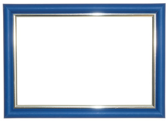 .Blue photo frame with a silver rim inside. Isolated background.