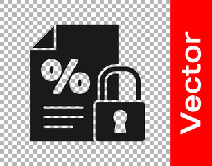 Black Finance document and lock icon isolated on transparent background. Paper bank document for invoice or bill concept.  Vector Illustration