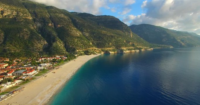 aerial drone footage of famous tourism place blue lagoon oludeniz fethiye turkey