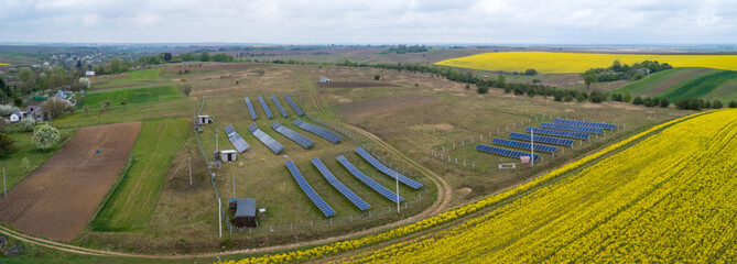 Solar power plant, rapeseed field