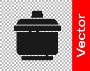 Black Cooking pot icon isolated on transparent background. Boil or stew food symbol.  Vector Illustration
