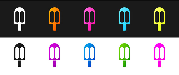 Set Ice cream icon isolated on black and white background. Sweet symbol.  Vector Illustration