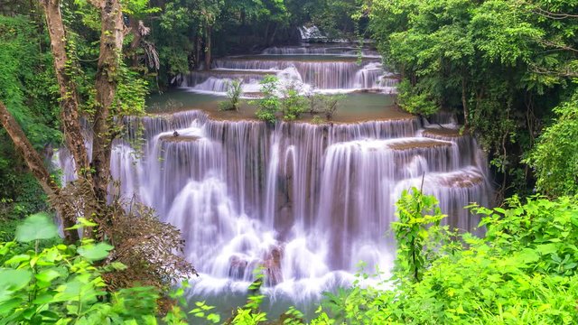 4K,Time lapse view of Huai Mae Khamin Waterfall in Kanchanaburi Thailand