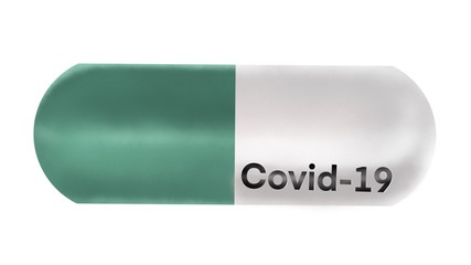 Covid-19 coronavirus medicine pills on white  background, virus infections prevention and protection concept, 3d illustration