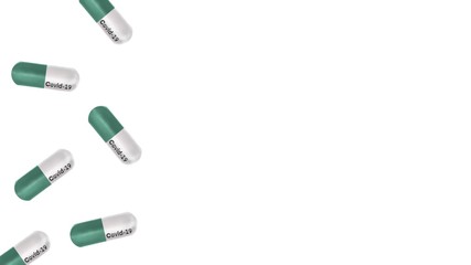 Covid-19 coronavirus medicine pills on white  background, virus infections prevention and protection concept, 3d illustration