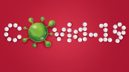  COVID-19 coronavirus  inscription on concept on red  background, covid-19 test arrange by  medicine, virus infections prevention and protection concept, 3d illustration