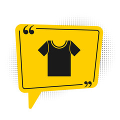 Black T-shirt icon isolated on white background. Yellow speech bubble symbol. Vector Illustration