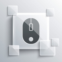 Grey Computer mouse icon isolated on grey background. Optical with wheel symbol. Square glass panels. Vector Illustration