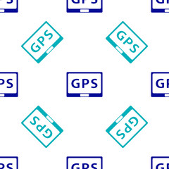 Blue Gps device with map icon isolated seamless pattern on white background.  Vector Illustration