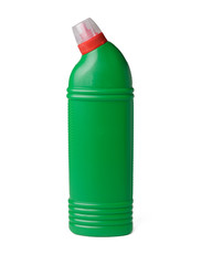Green plastic bottle with cleaning and sanitizer, blank, isolate on a white background