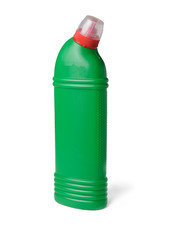 Green plastic bottle with cleaning and sanitizer, blank, isolate on a white background
