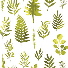 Tropical seamless pattern with exotic palm leaves. Vector illustration.