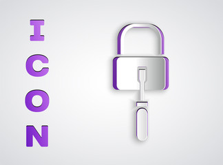 Paper cut Lockpicks or lock picks for lock picking icon isolated on grey background. Paper art style. Vector Illustration