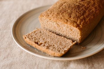 Rustic homemade baked bread. Organic and healthy gluten free bread .	