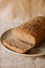 Rustic homemade baked bread. Organic and healthy gluten free bread .	