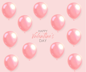 Realistic pink balloon and lights, gold confetti, party banner, happy valentine's day , love card, happy birthday celebration background vector illustration